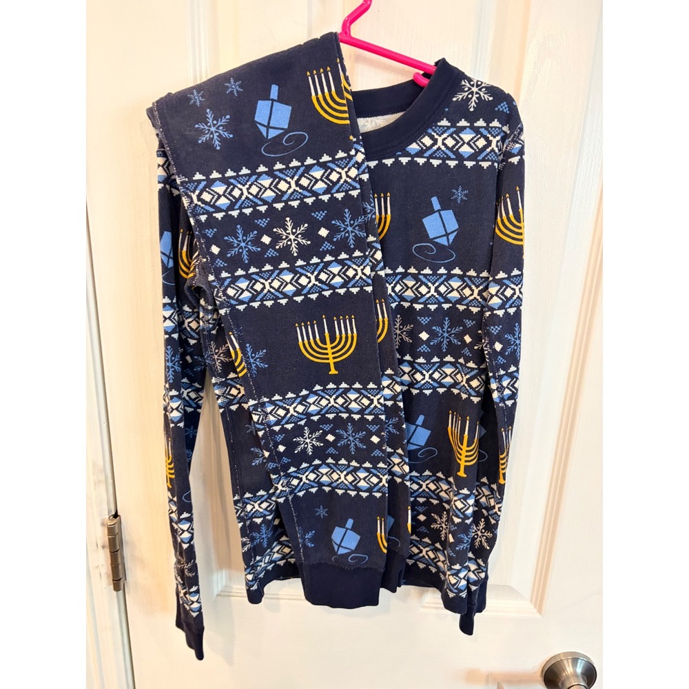 Hanna Andersson Pajama Set Navy Blue Hanukkah Menorah Dreidel Organic Cotton 10